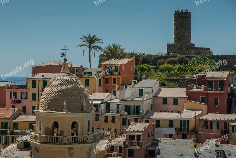 Italy Cinque Terre Vernazza Castle Bell Tower