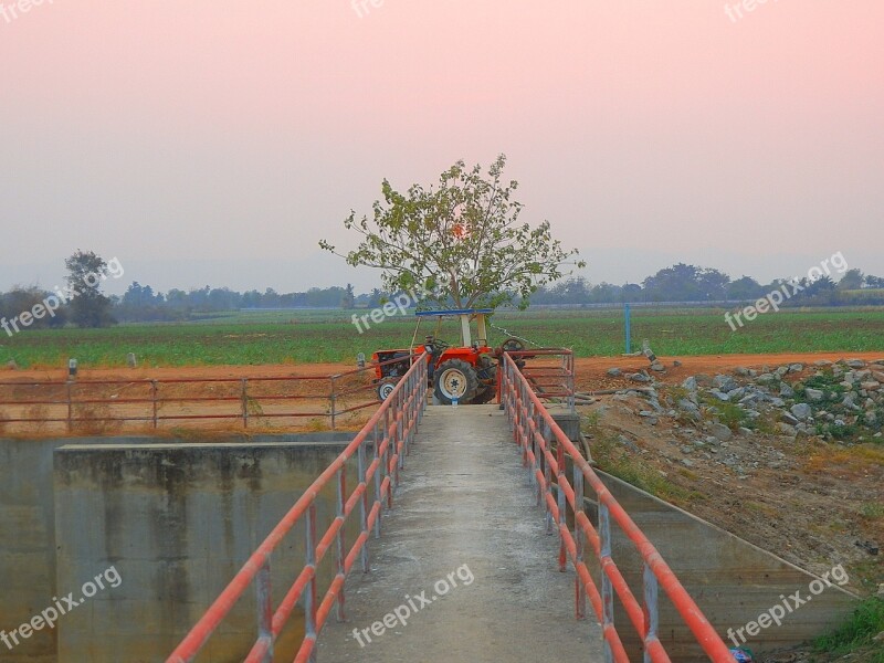 Tractor Bridge Thailand Sunset Transport