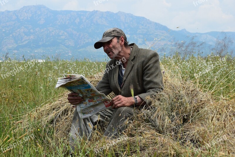 Adult Man To Read Newspaper Hay