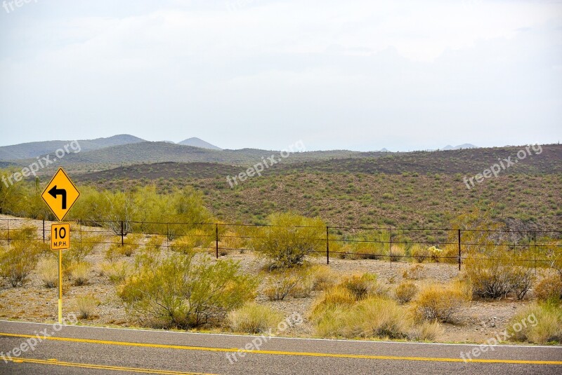 Highway Traffic Sign Nature Shrubs Usa