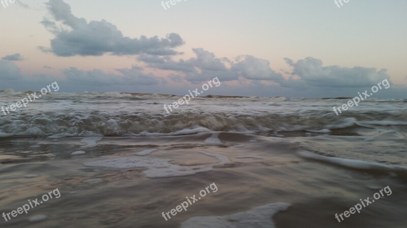 Waves Sunset Clouds Beach Water