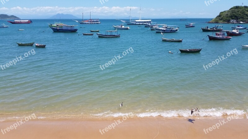 Beach Boats Cove Waves Litoral