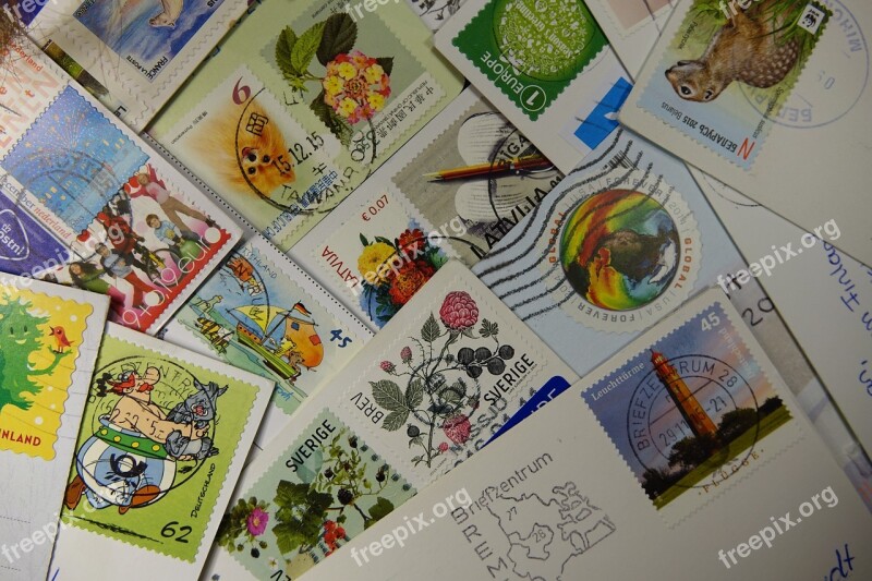 Postage Stamps Collect Stamped Write Postcard