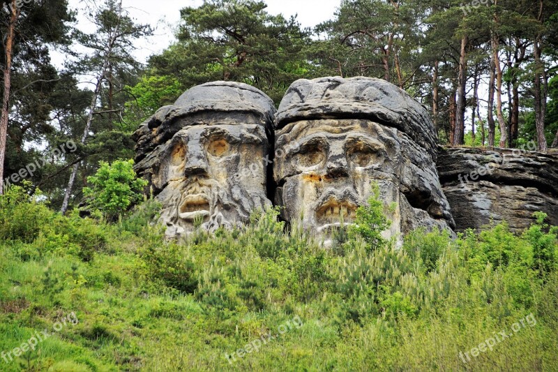 Sandstone Rocks Carved Head Devil's Head Czech Republic People's Creativity