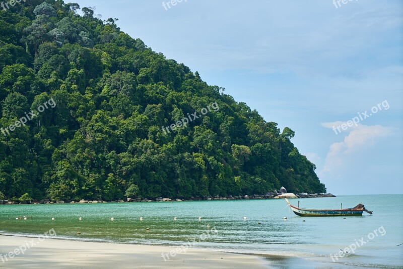 Mountain Landscape Marine Boat Tropical