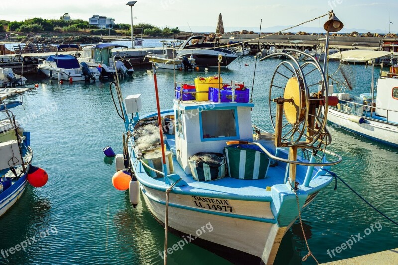 Fishing Harbor Boat Scenery Island Mediterranean