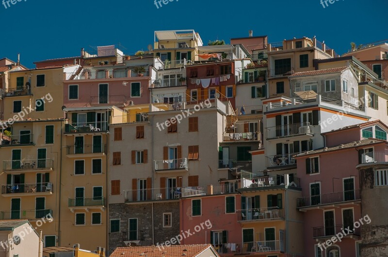 Italy Cinque Terre Riomaggiore Façades Village