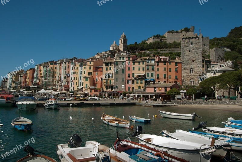 Italy Portovenere Port Castle Boats