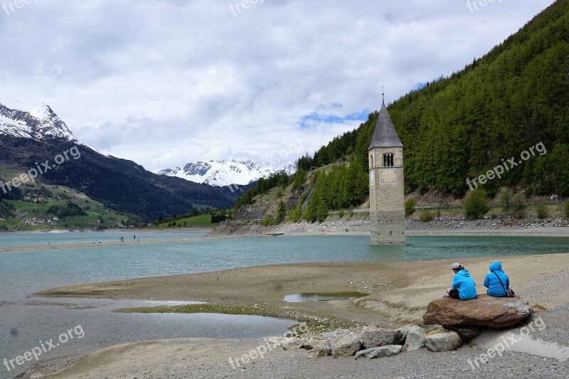 Reschensee Curon Venosta Resia Lake St Valentin Auf Der Haide Kaschon