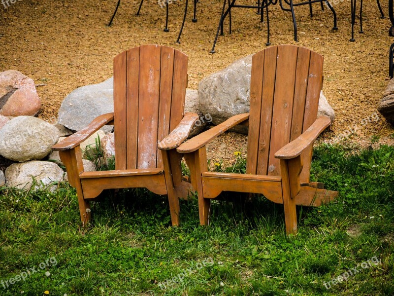 Adirondack Chairs Lawn Rocks Brown Wood