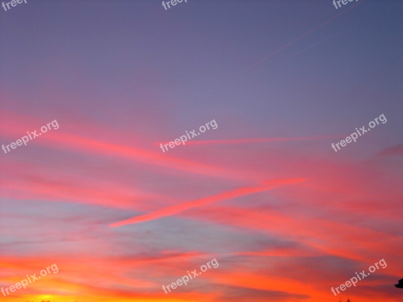 Sun Down Speed Clouds Aircraft Trails Sky Free Photos