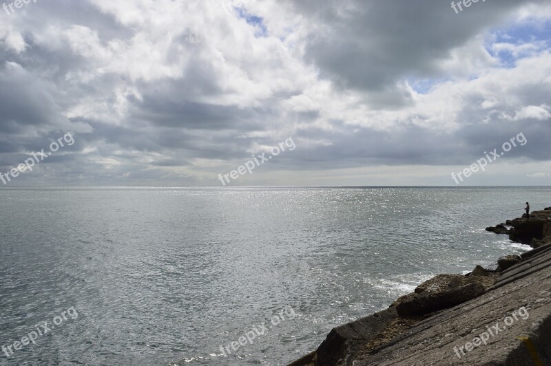 Sea Silver Cloudy Mar Del Plata Calm Fisherman