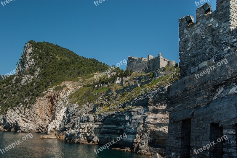 Italy Portovenere Castle Fortress Cliff