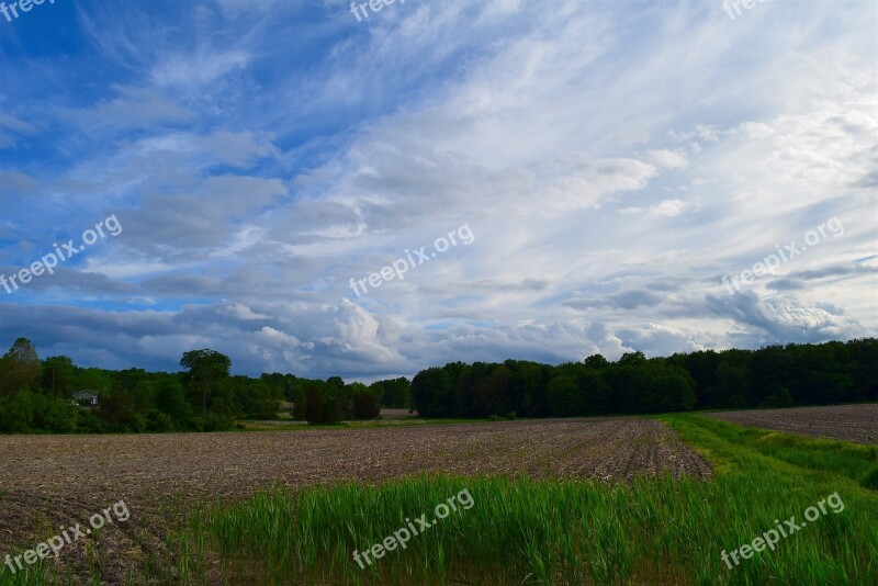 Cloudy Sky Farm Field Sky Farm Rural