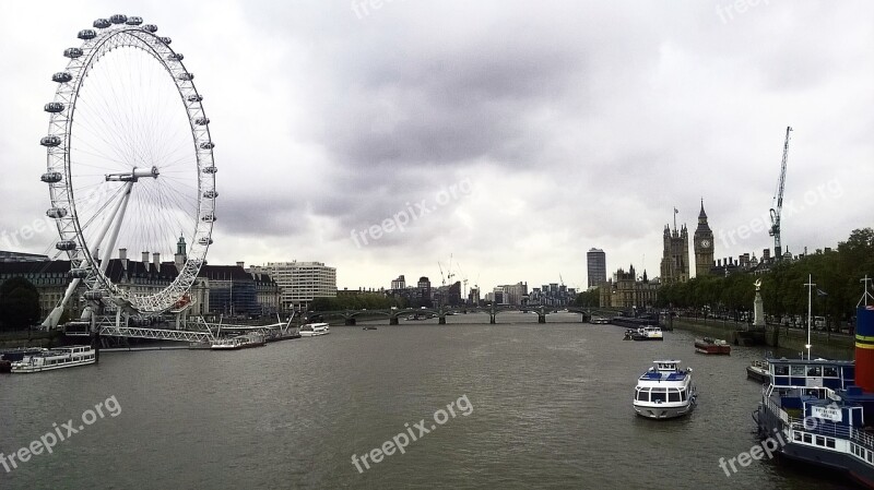 River Thames London-eye Ferris Wheel Boats London