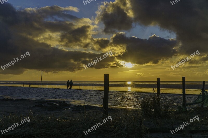 Sunset Wadden Sea Norddeich Sun Clouds