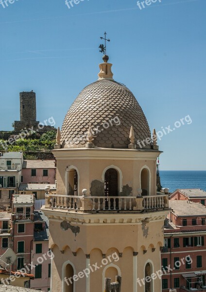 Italy Cinque Terre Vernazza Bell Tower Architecture