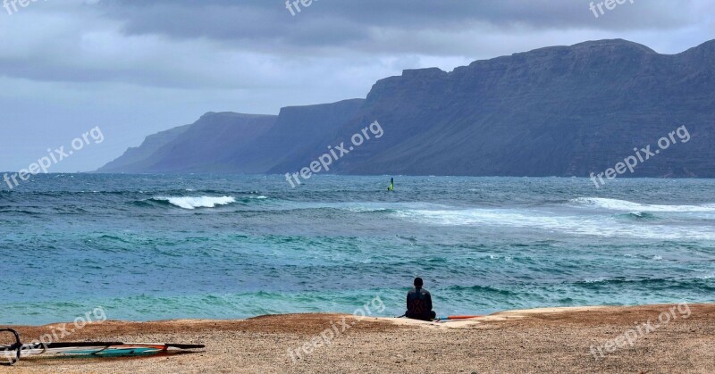 Surfer Surfing Lanzarote Beach Water