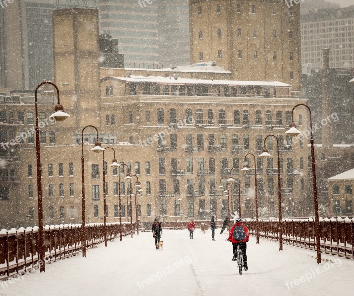 Minneapolis Winter Bridge Downtown Skyline