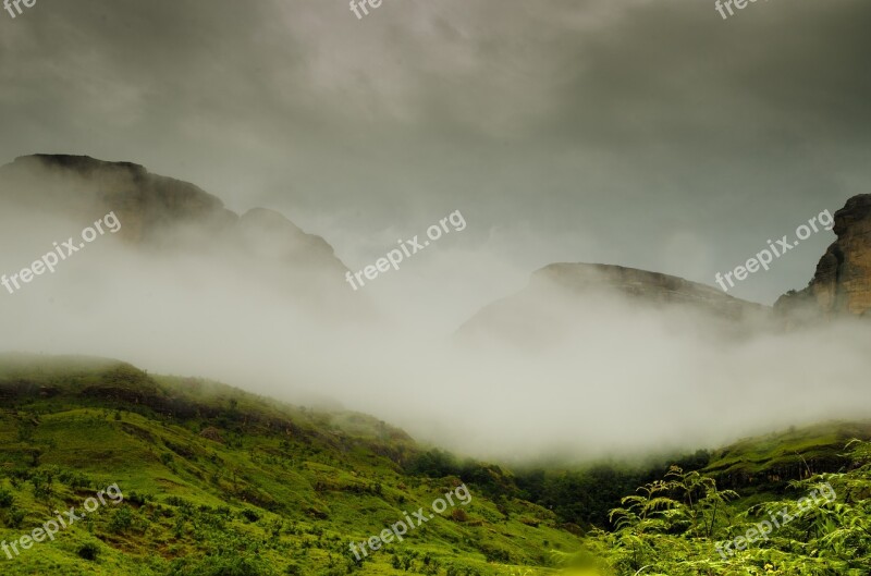 Mountains Drakensberg Mountains South Africa Clouds Fog