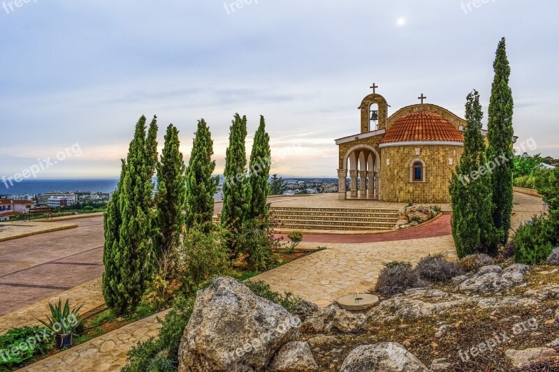 Church Landscape Cypress Scenery Afternoon