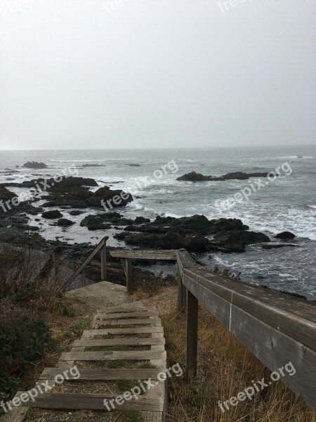 Stairs Ocean Rails Leading Line Gloomy