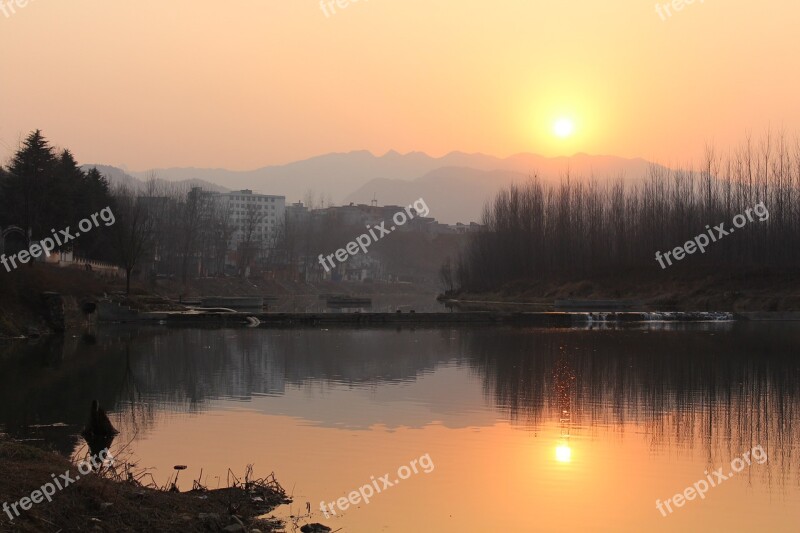 Sunset Ferry Distant Hills Riverside Free Photos