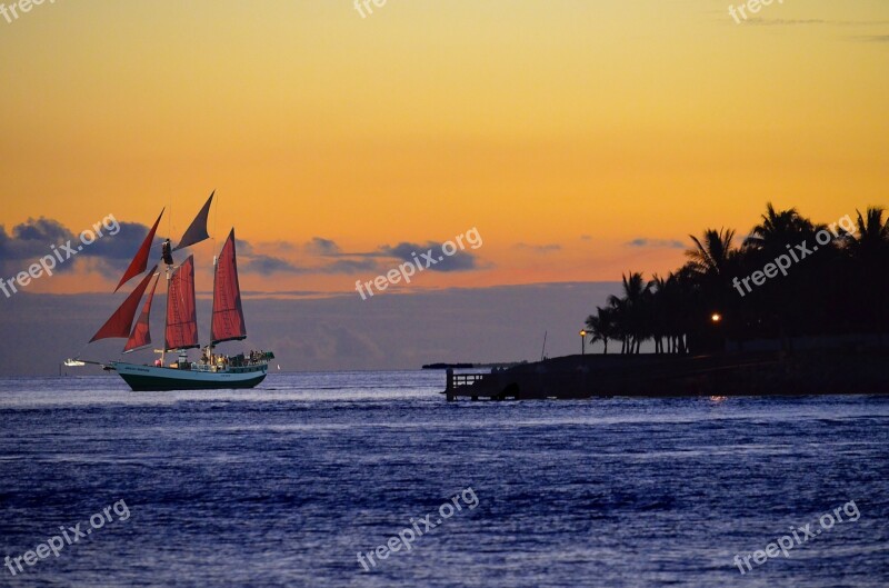 Key West Florida Boat Sunset Tropical