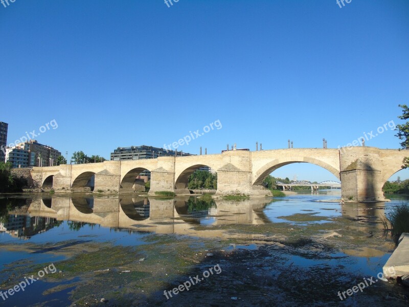 Bridge Saragossa River Water Spain