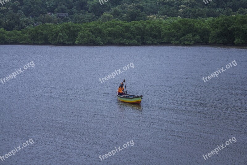 Fisherman Boat Water Fishing Nature