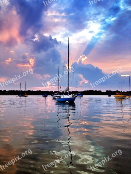 Sunset Boat Water Purple Sky Heaven