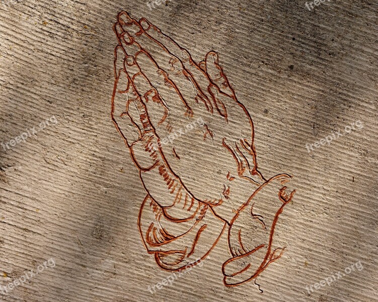 Praying Hands Stone Tombstone Cemetery Image