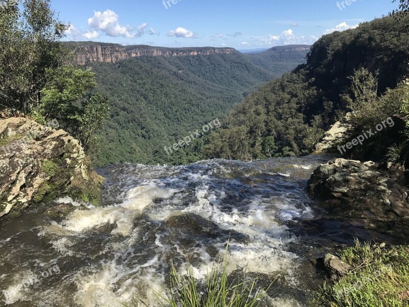 Waterfall Cliff Edge Nature Outdoors Mountain Range