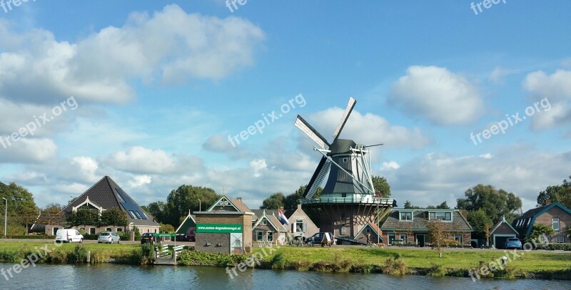 Dutch Windmill Channels Sky Free Photos