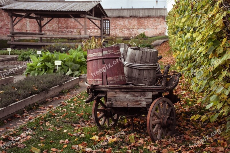 Autumn Barrels Cart Yard Landscape