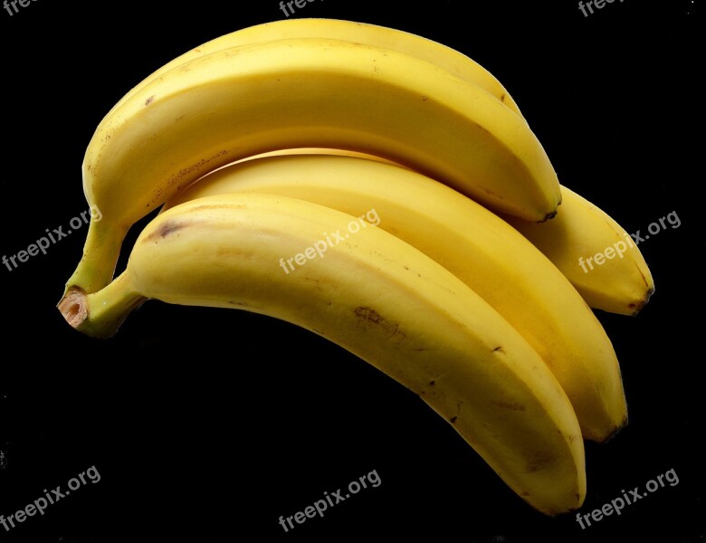 Bananas Yellow Fresh Black Background Free Photos