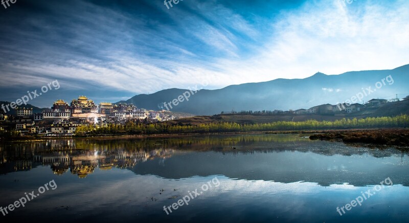 Lake Temple Plateau Tibetan Culture Free Photos