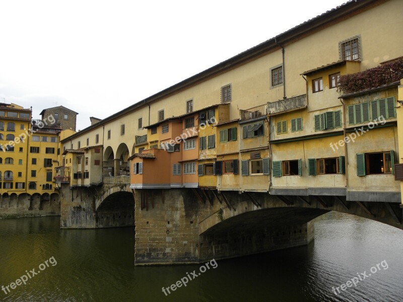 Italy Florence Old Bridge River Houses