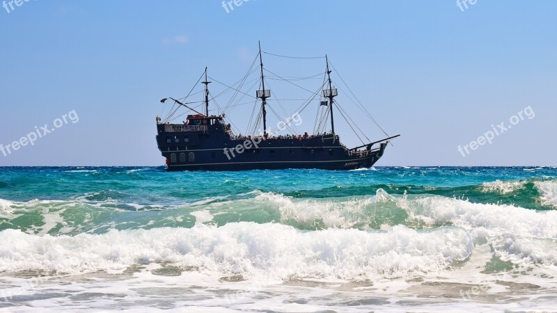 Waves Crush Sea Boat Pirate Ship