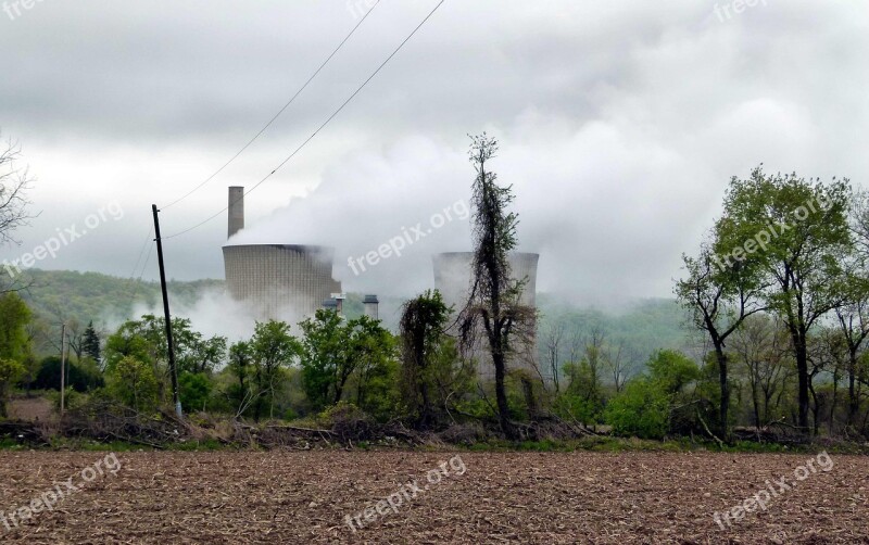 Power Plant Steam Smoke Power Electricity