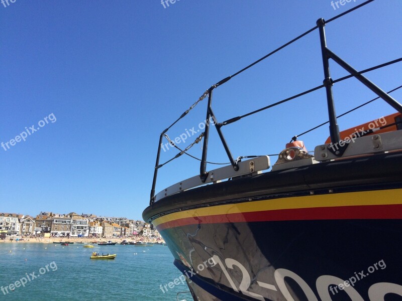 Lifeboat Cornwall Harbour Uk Ocean