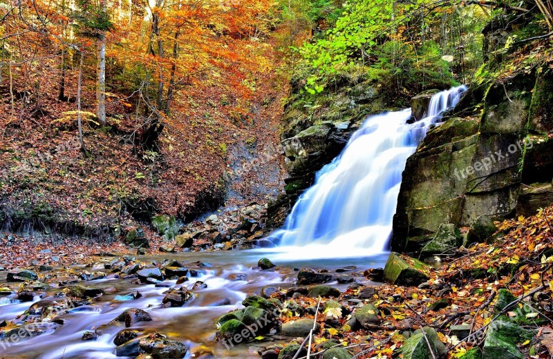 Nature Waterfall Autumn Cascade Malopolska