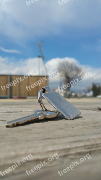 Key Keychain Metal Grey Shiny