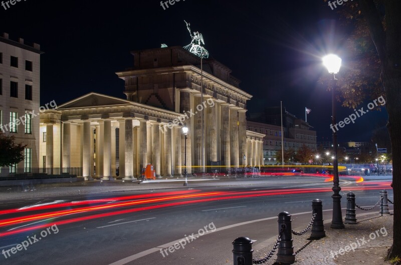 Berlin Night At Night Brandenburg Gate Light Traces