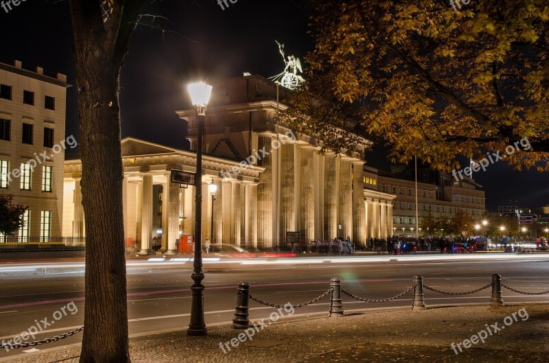 Berlin Night At Night Brandenburg Gate Light Traces