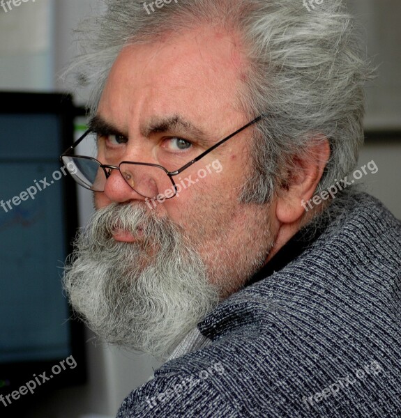 Man Portrait Beard Eyebrows Distrust