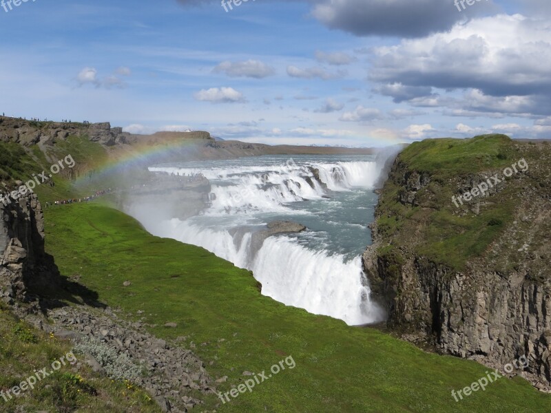 Gulfoss Iceland Waterfall Free Photos