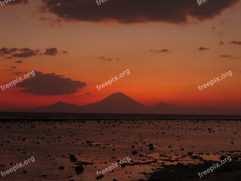 Sunset Volcano Volcanic Nature Sea