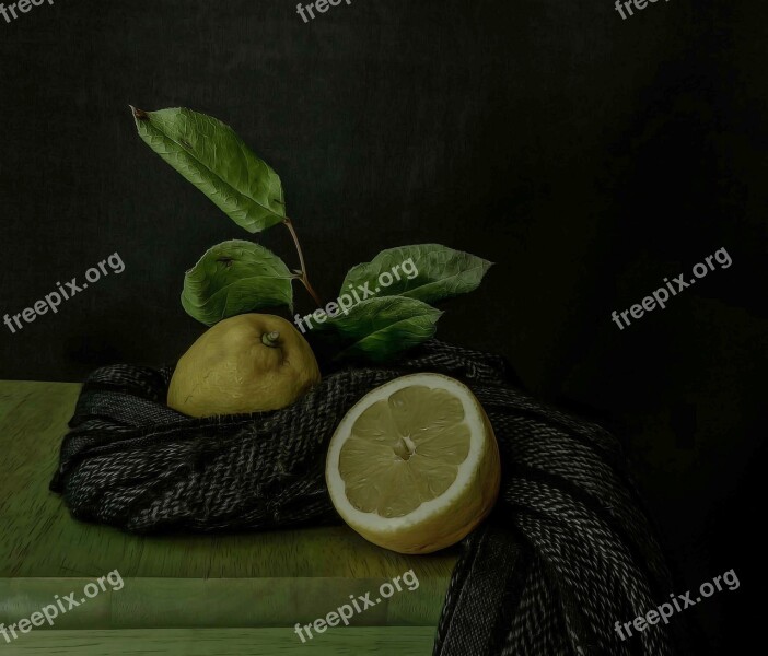 Still Life Lemon Citrus Fruits Yellow Green