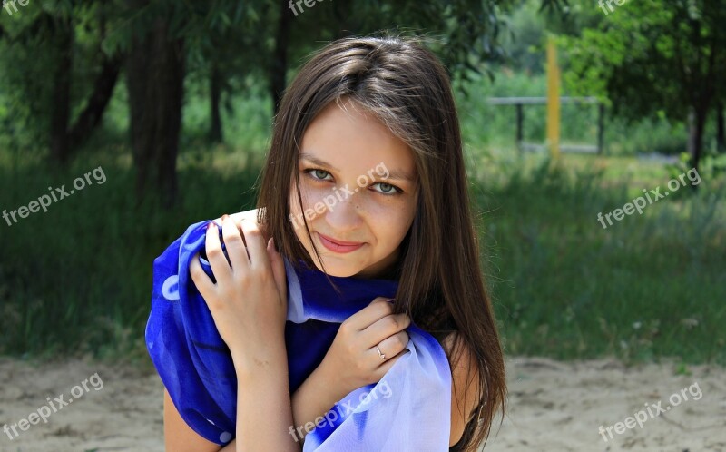 Girl Model Beach Smile Brunette